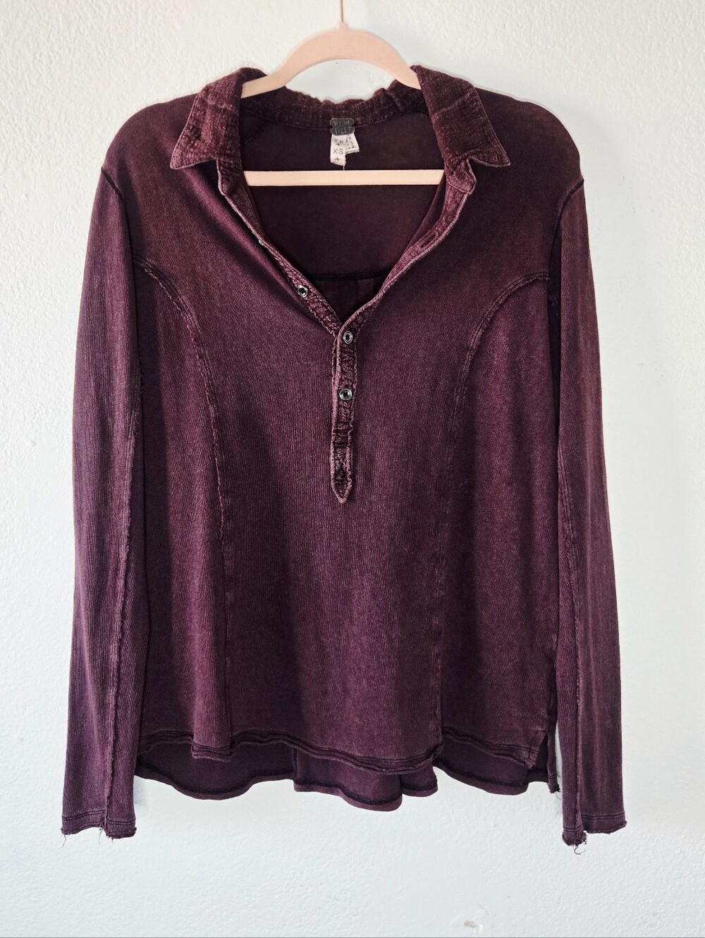 We The Free People v Neck Purple Mineral Wash Longsleeve Button Front